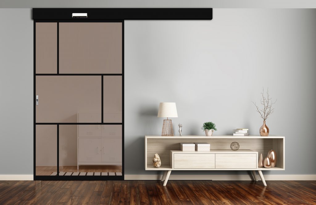 Modern living room interior with door 3d rendering